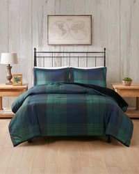 Bernston Faux Wool to Faux Fur Down Alternative Comforter Set Green Plaid Twin by   