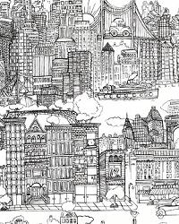 NEW YORK  NEW YORK BLACK ON WHITE by  Schumacher Wallpaper 