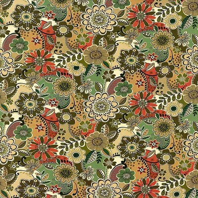 Kasmir Spring Bouquet Cedar in 1417 Green Upholstery Cotton  Blend Fire Rated Fabric Retro Floral   Fabric