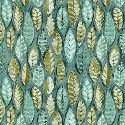Kasmir Generosity Teal in 1472 Green Cotton
 Fire Rated Fabric Medium Duty CA 117  Leaves and Trees  Vine and Flower   Fabric