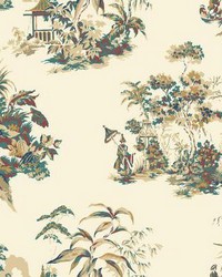 Oriental Scenic Wallpaper blue metallic gold by   