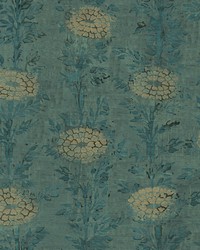 French Marigold Wallpaper Teal  Gold by   