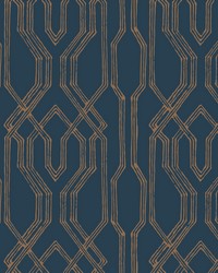 Oriental Lattice Wallpaper Blue  Gold by   