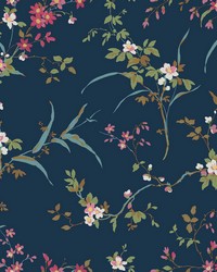 Navy Blossom Branches Wallpaper by   