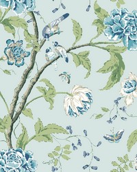 Light Blue Teahouse Floral Wallpaper by   