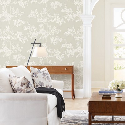 York Wallcovering Light Taupe and White Lunaria Silhouette Wallpaper