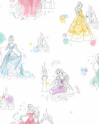 Disney Princess Pretty Elegant Wallpaper White by   