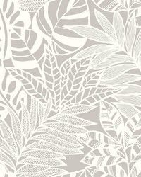 Jungle Leaves Wallpaper Gray by   