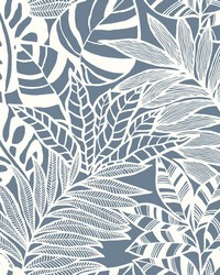 Jungle Leaves Wallpaper Blue by   