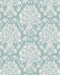 Block Print Damask Wallpaper Blue by   