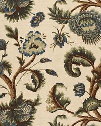 Jacobean Printed Crewel Multi Blues Wood Tones by  Schumacher Fabric 