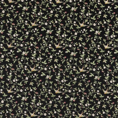Clarke and Clarke Wild Strawberry F1582/01 CAC Noir Emb in CLARKE & CLARKE BOTANICAL WONDERS FABRIC Black Drapery -  Blend Fire Rated Fabric Insect  Vine and Flower  Embroidered Velvet  Fabric