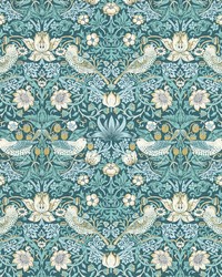 STRAWBERRY THIEF W0171/06 CAC TEAL WP by  Clarke and Clarke Wallpaper 