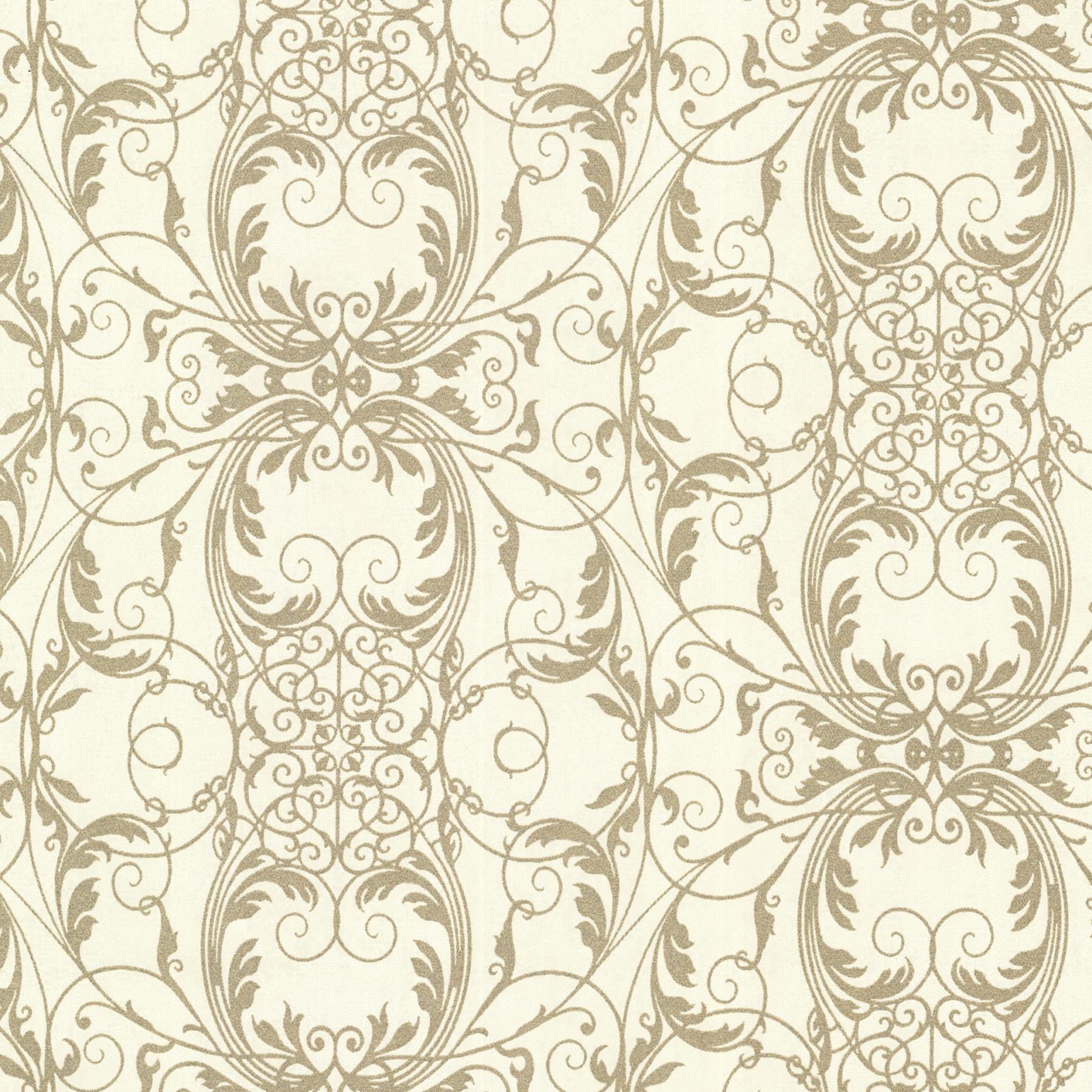 Brewster Wallcovering Tianna Gold Ironwork Scroll Wallpaper