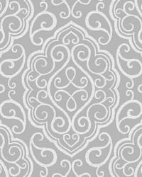 Heavenly Grey Damask Wallpaper by   