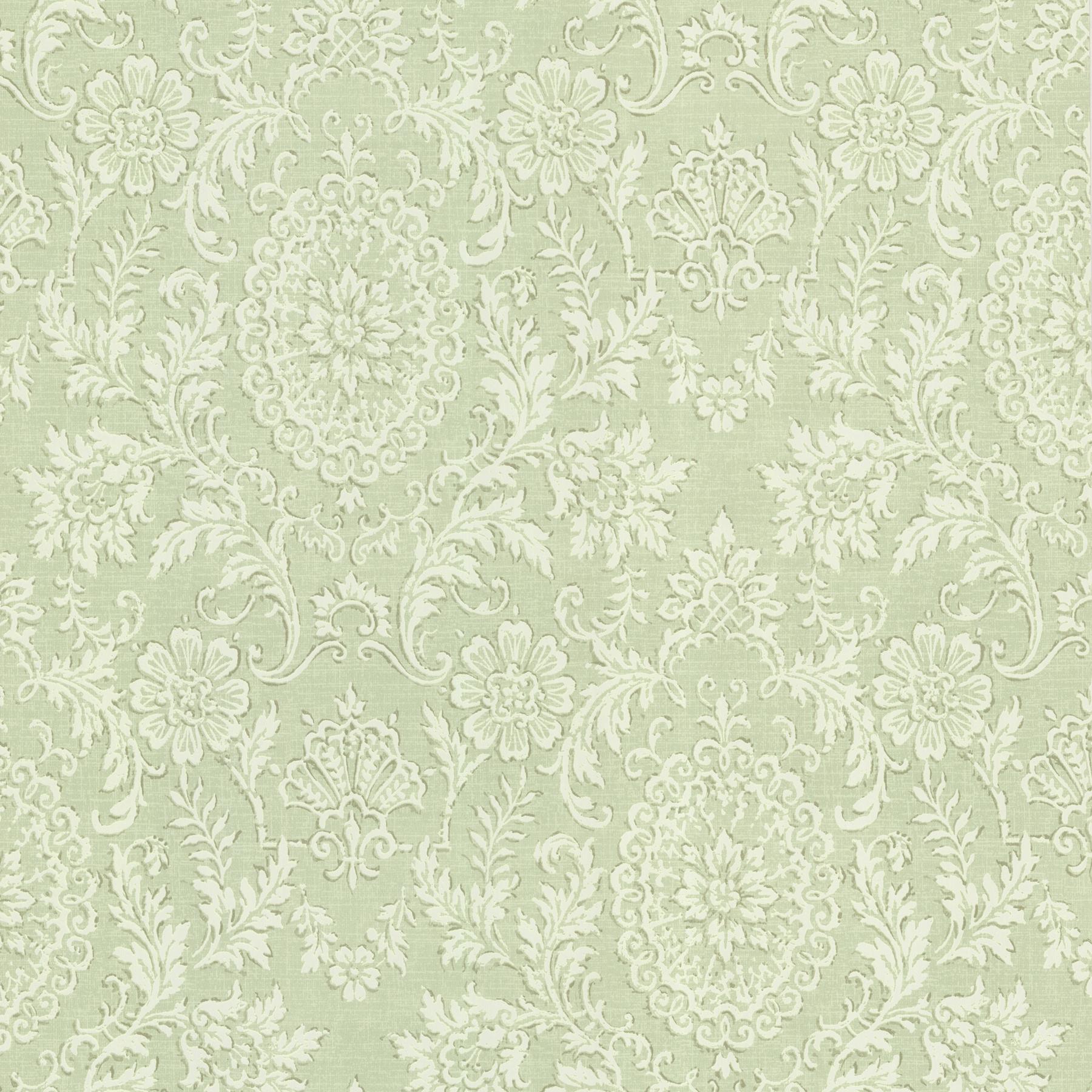 Brewster Wallcovering Ornament Green Damask Motif Wallpaper