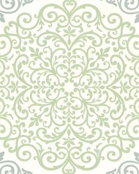Cassidy Mint Medallion Damask by  Brewster Wallcovering 