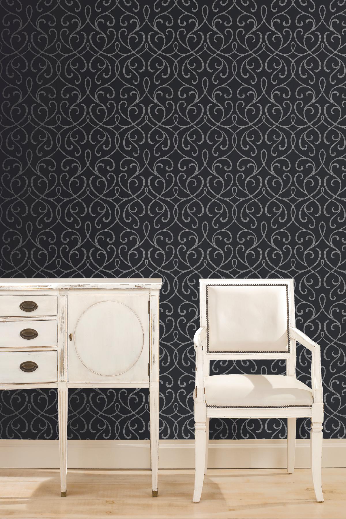 Brewster Wallcovering Alouette Charcoal Mod Swirl Charcoal Wallpaper