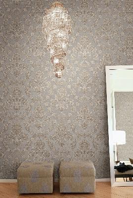 Brewster Wallcovering Kerala Grey Jacobean Damask Wallpaper